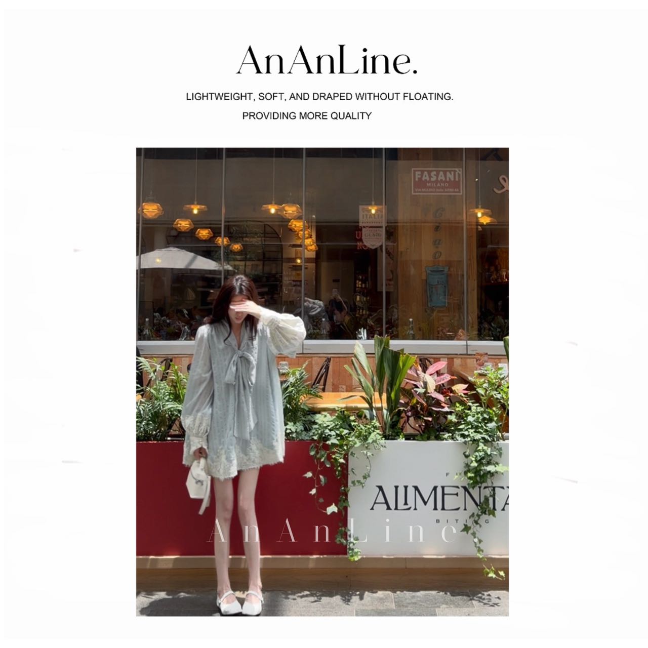 AnAnLine.【蓝色雾屿】2026夏季新款海盐蓝天丝蝴蝶结蕾丝套装