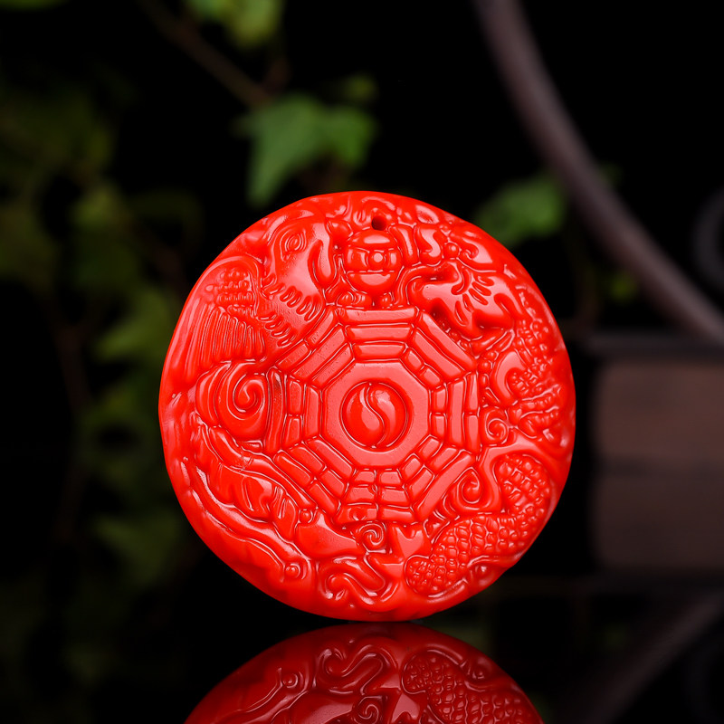 新疆和田玉红玉龙凤呈祥八卦图挂件龙凤八卦平安玉石挂件男女款