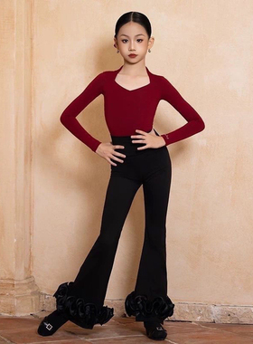 Dancebaby拉丁舞服新款冬季练功服上衣女童跳舞舞蹈上衣DAS779HS