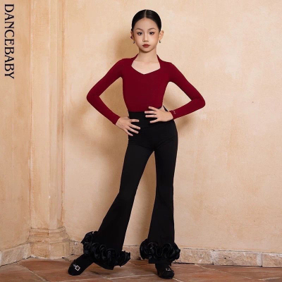 Dancebaby拉丁舞服新款冬季练功服上衣女童跳舞舞蹈上衣DAS779HS