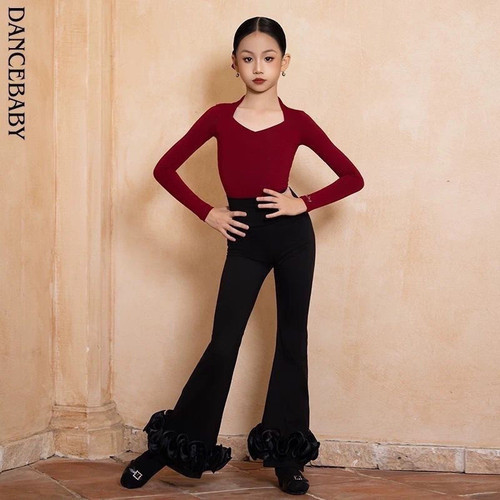 Dancebaby拉丁舞服新款冬季练功服上衣女童跳舞舞蹈上衣DAS779HS