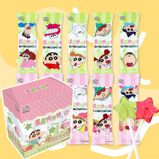 不二家蜡笔小新星星大棒棒糖荔枝味青苹果味28支盒装小零食喜糖果