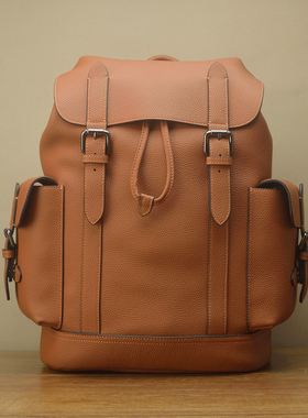 TOGO缩纹进口粒面头层牛皮双肩背包 手工轻奢时尚通勤真皮电脑包