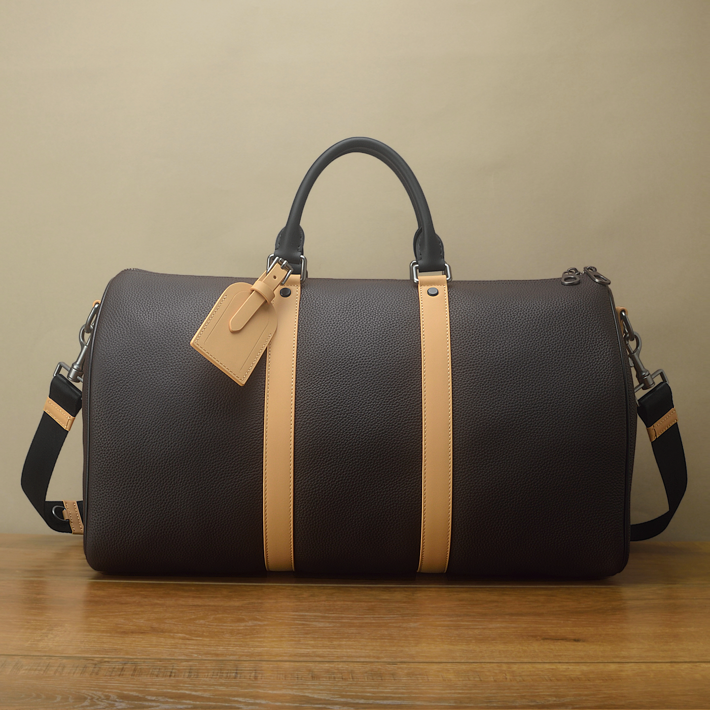 FimaC手工45真皮旅行袋 黑武士轻奢大容量通勤潮头层牛皮斜挎男包