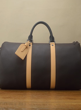 FimaC手工45真皮旅行袋 黑武士轻奢大容量通勤潮头层牛皮斜挎男包