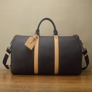 FimaC手工45真皮旅行袋 黑武士轻奢大容量通勤潮头层牛皮斜挎男包