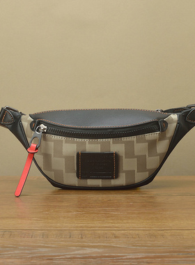 FimaChun手工进口牛皮小胸包 经典标志贴饰中古潮牌小众腰包卡其