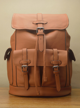 进口雾面小牛皮背包头层真皮轻奢时尚旅行多口袋双肩包登山电脑包