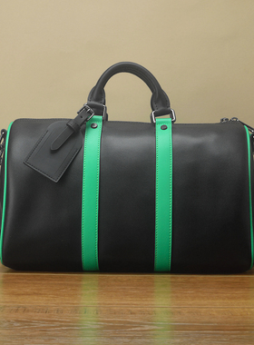 进口牛皮35男士旅行袋 通勤小众大容量健身男单肩斜挎真皮旅行包