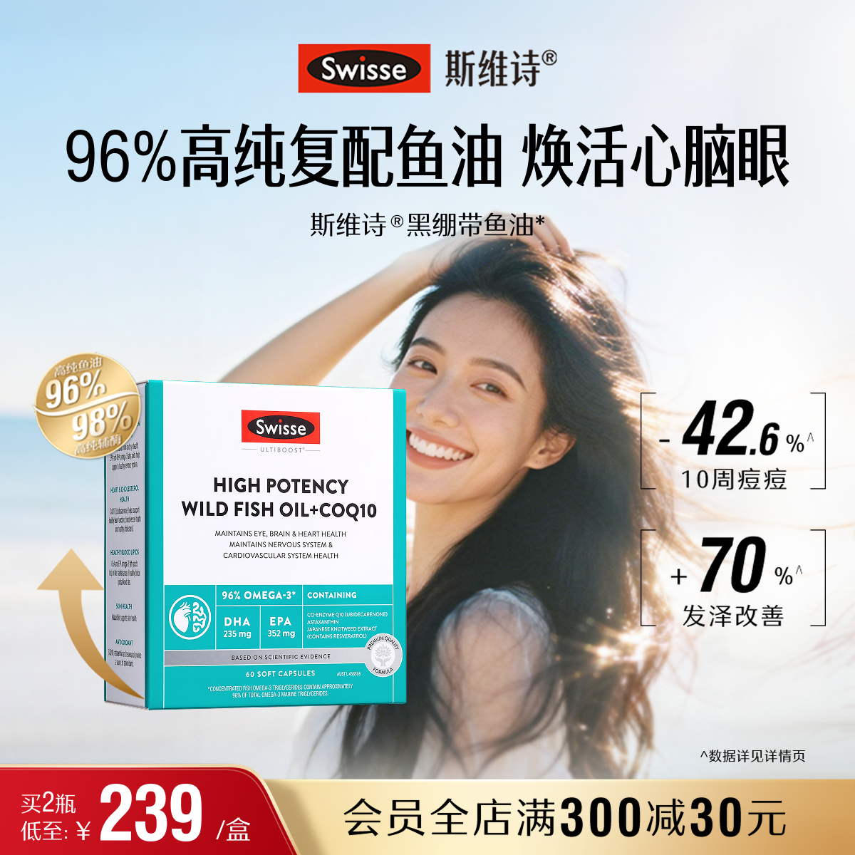 Swisse斯维诗96%高纯度深海鱼油虾青素白藜芦醇内服