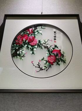 带框麦穗新中式成品刺绣沙发背景