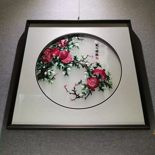 带框麦穗新中式成品刺绣沙发背景