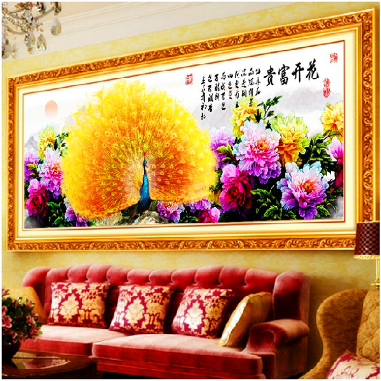 十字绣成品宠粉价绣好花开富贵金孔雀仿手工客厅六尺牡丹装饰画