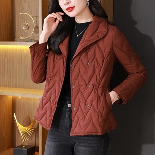 红色短款菱格羽绒服女2025年秋冬修身翻领轻薄保暖时尚小个子外套