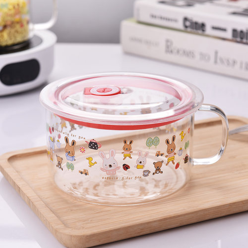 耐热高硼硅玻璃碗带把泡面碗