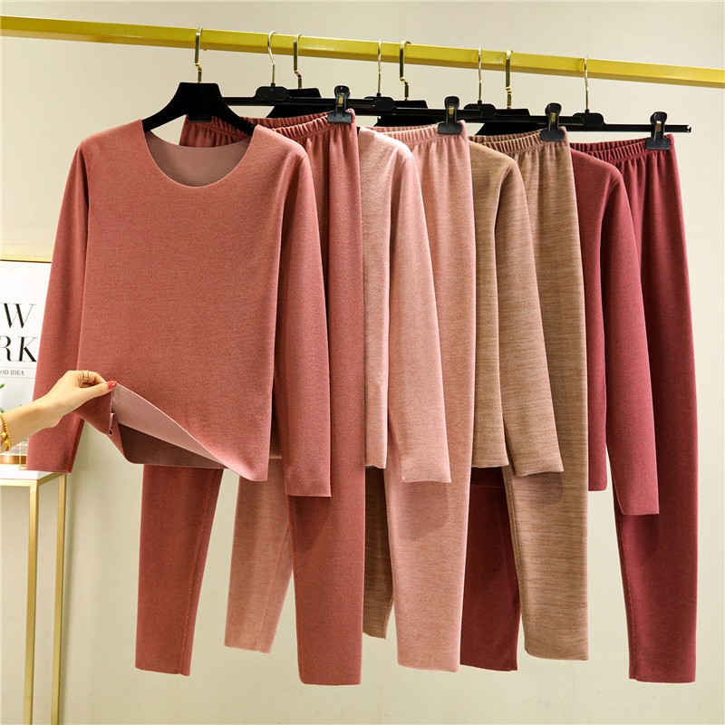 德绒长袖女绵羊绒发热保暖套装