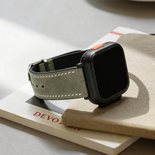 真皮表带适用 AppleWatchS11 Ultra3iwatch10牛皮透气手表带磨砂