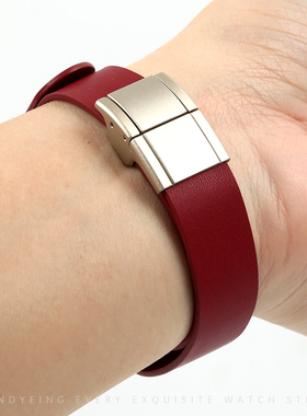 适用小米手环10/9/8pro手表带真皮表带磁扣新款红色腕带女士优雅