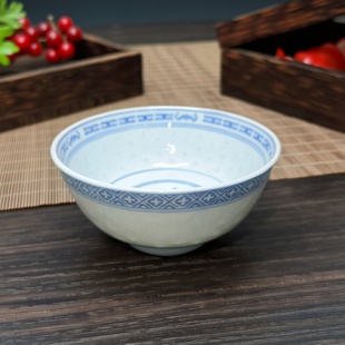 包老 不烫手高温釉下彩青花玲珑4.5英寸直口饭碗 景德镇567老厂瓷