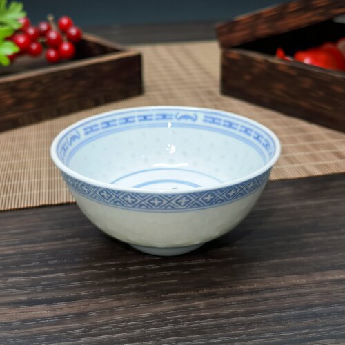 高温釉下彩青花玲珑11.5厘米饭碗