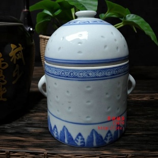 炖盅 老矿料釉下彩青花玲珑参罐 醒茶罐 景德镇567老厂瓷 包老