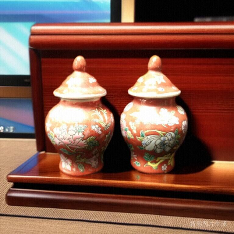 包老/景德镇567老厂瓷/手绘粉彩赤地万花4英寸天字坛/小将军罐