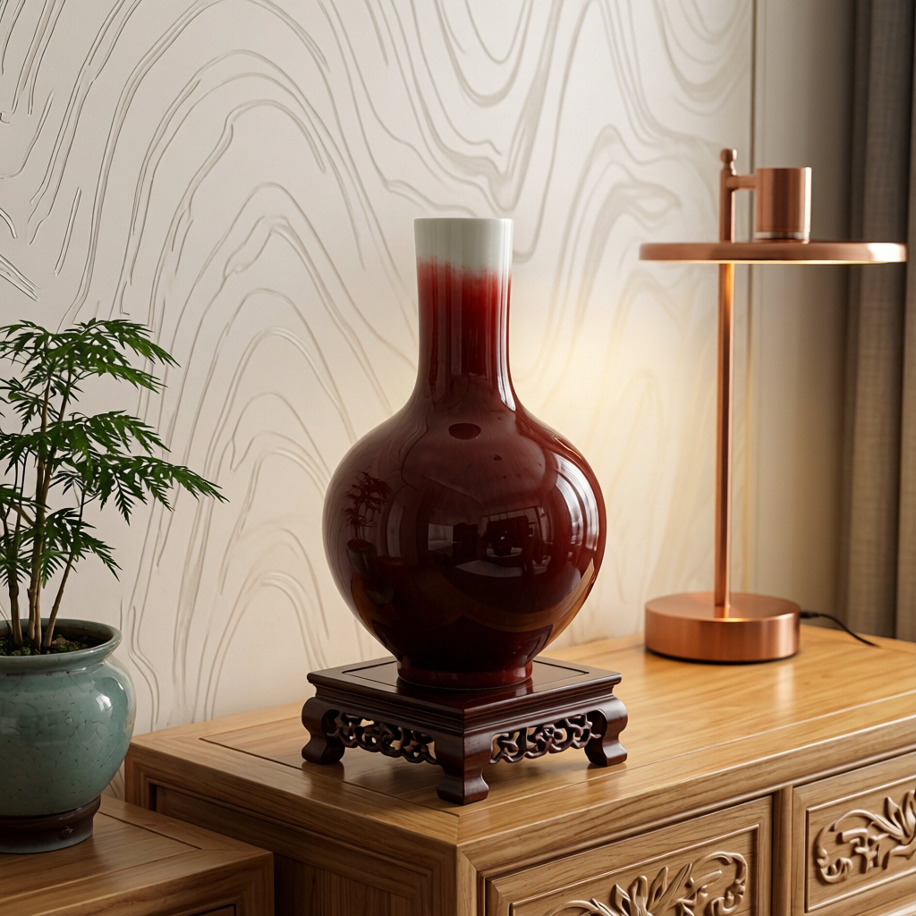 景德镇厂货瓷/建国瓷厂高温颜色釉郎红天球瓶/中式装饰收藏老物件