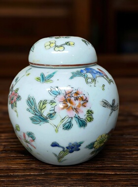 手绘粉彩白地万花中号宝珠坛