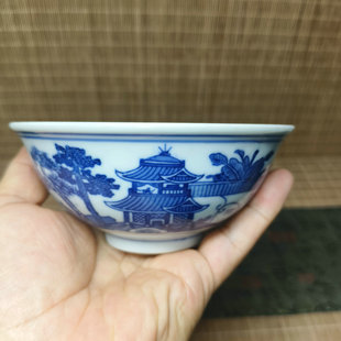 包老 原矿高温釉下彩青花梧桐4.5英寸翻口小饭碗 景德镇567老厂瓷