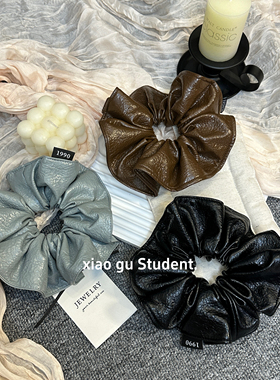 韩系新款褶皱荔枝纹皮质发圈