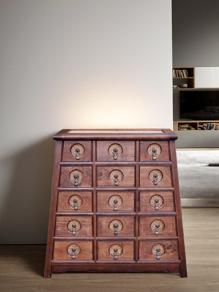 长青堂 实木入户玄关柜多宝柜百宝柜 藤编中式门厅收纳柜储物柜子