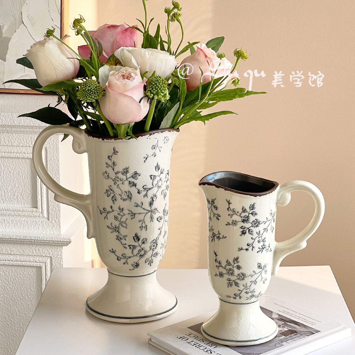 复古陶瓷花瓶摆件古典高脚客厅水养鲜花插花轻奢装饰品新中式花器,鲜花速递/花卉仿真/绿植园艺,花瓶,淘宝优惠券,粉丝福利购,淘宝优惠卷