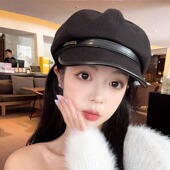 网红款 大头围秋冬鸭舌贝雷帽子女休闲复古画家贝雷帽显脸八角帽潮