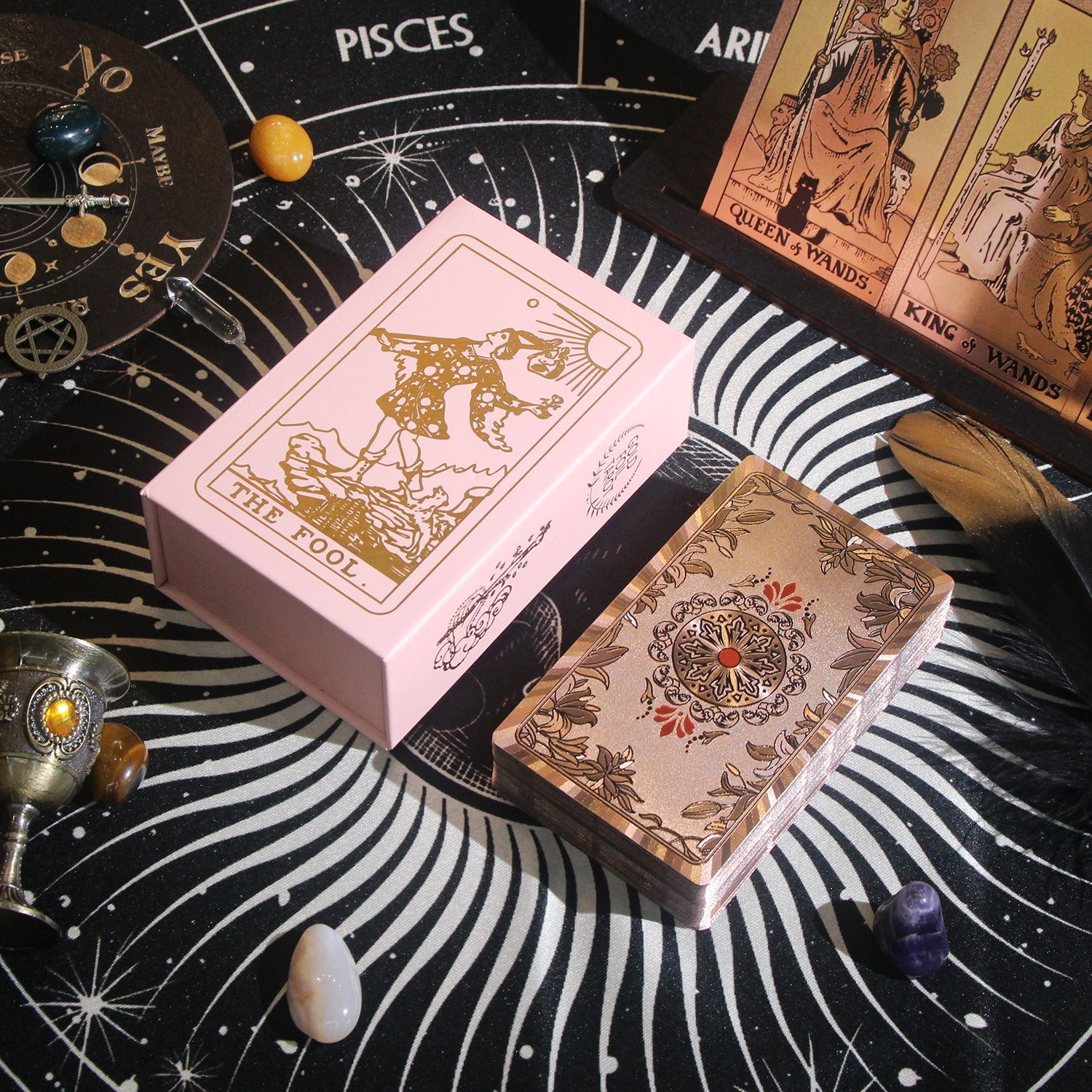 粉色玫瑰金塔罗tarot彩印塔罗牌塑料PET防水防折中英文版说明桌游
