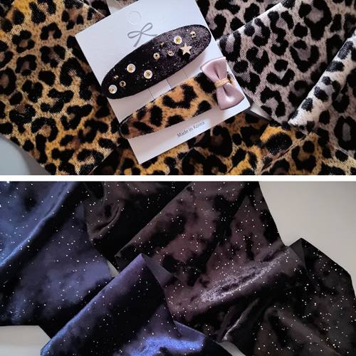 韩国进口闪烁星空钻石光泽和豹纹丝绒手工diy头饰品大肠圈包掰夹