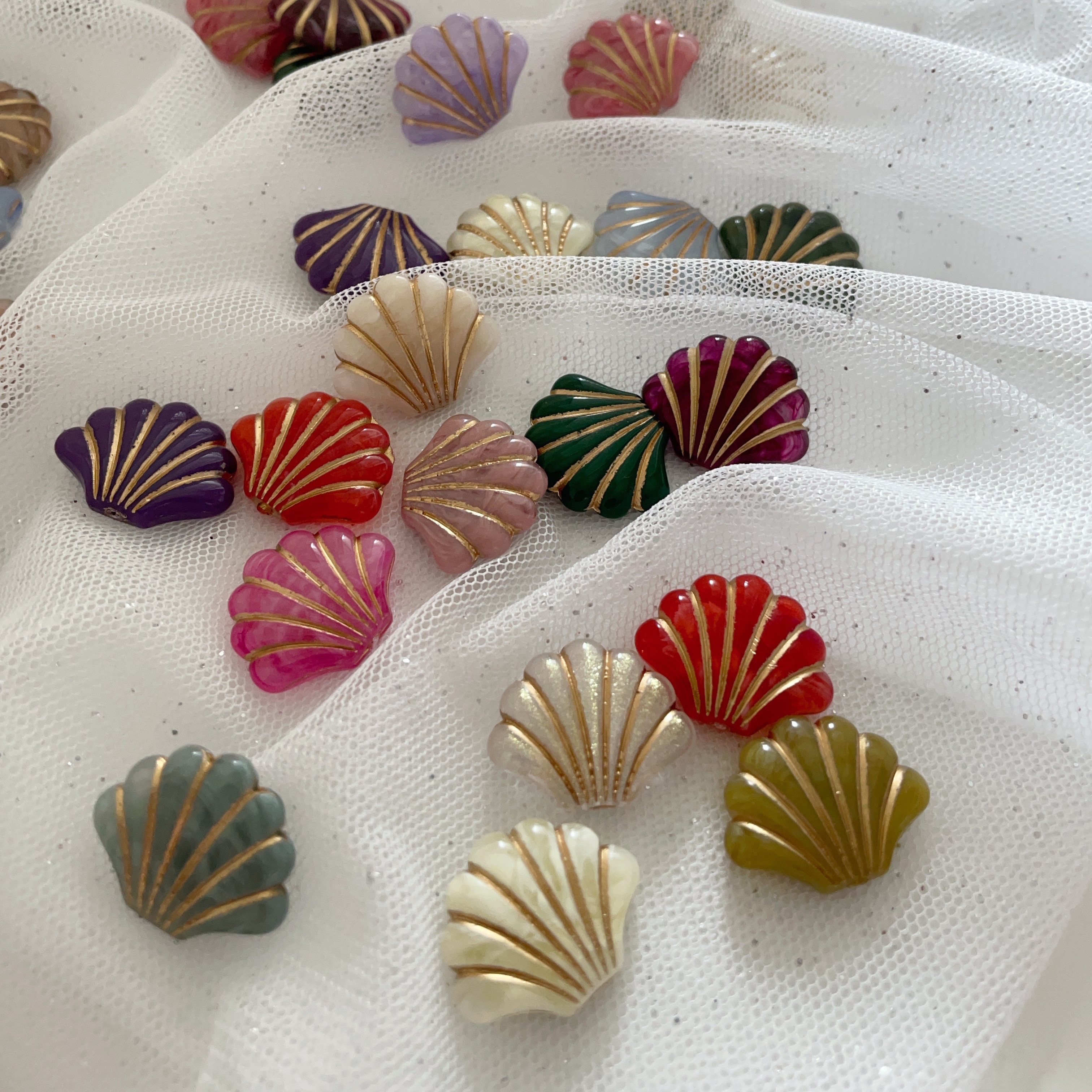 韩国进口ins双面鎏金润染贝壳手工diy儿童饰品边夹耳饰装饰配件