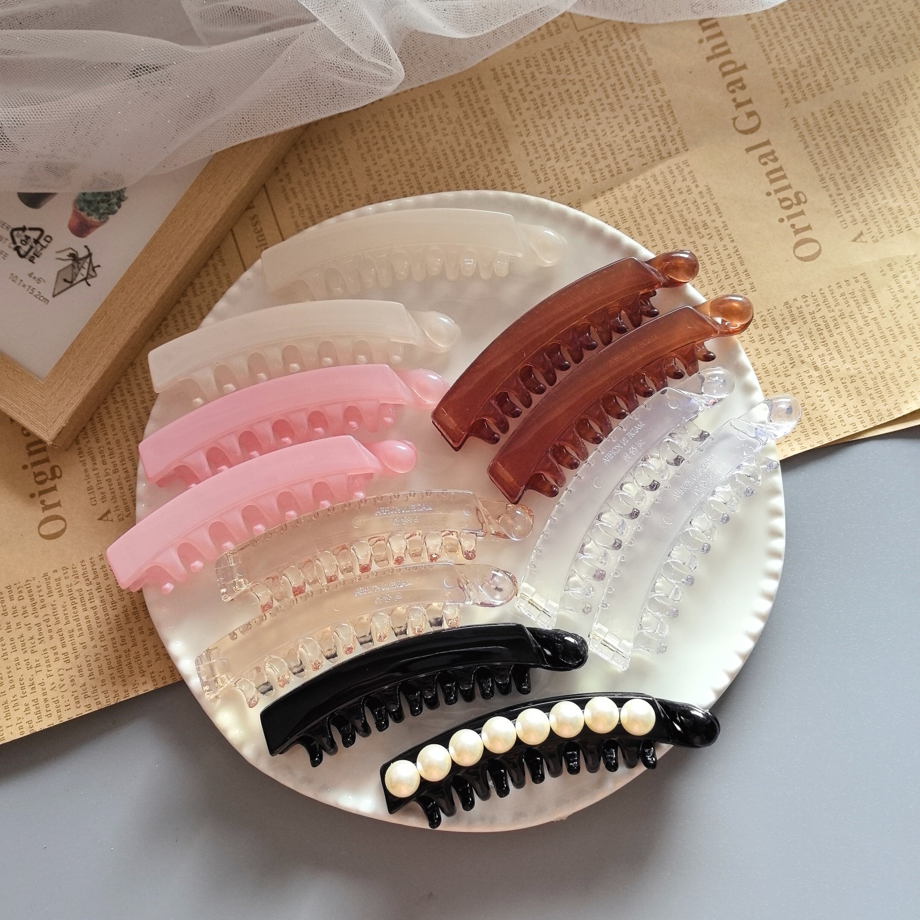 韩国进口多色大齿香蕉夹手工diy头饰品发夹基础配件流行款夹发稳