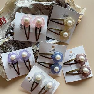 韩国进口ins复古珠光珍珠大小花朵和桃心直孔耳饰手串手工diy饰品