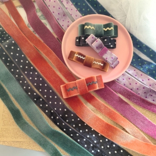 韩国进口加厚定型纯色波点丝绒织带手工diy饰品蝴蝶结边夹装 饰料