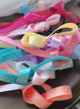 日本进口高光泽9mm单面白色波点贡缎丝带手工diy饰品蝴蝶结宠物