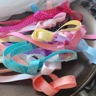 日本进口高光泽9mm单面白色波点贡缎丝带手工diy饰品蝴蝶结宠物