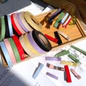 布妮 韩国进口彩色鹿皮绒面带胶包夹织带diy手工材料边夹发箍制作