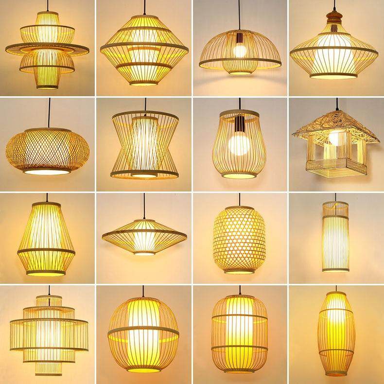 竹艺藤编吊灯中式简约田园餐厅饭店民宿阳台日式灯笼创意艺术灯。
