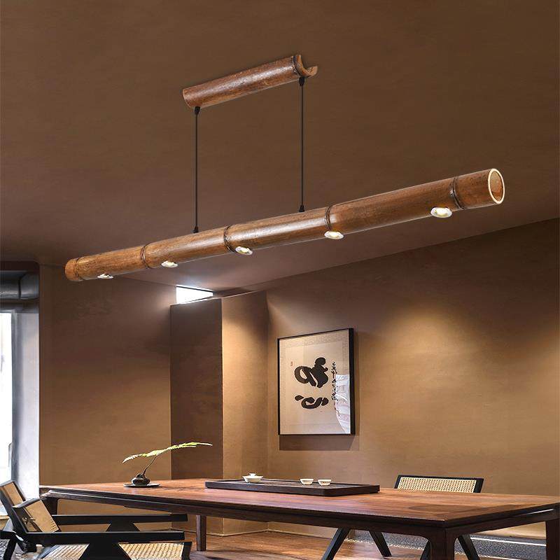 新中式长条竹筒灯复式住宅民宿餐厅酒楼会所吧台禅意茶室竹筒吊灯