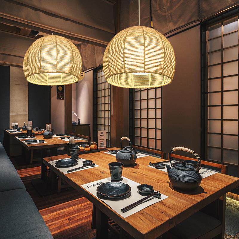 复古麻绳灯具侘寂风麻绳吊灯饭店餐馆民宿茶室咖啡火锅店藤编灯具