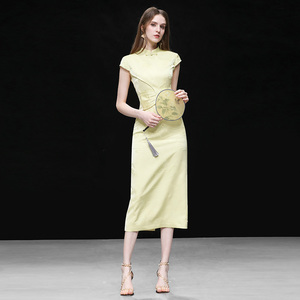 2026年夏季新款新中式古风立领蝴蝶结收腰提花旗袍连衣裙