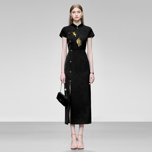 2026夏季新款新中式国风提花撞金色绣花复古改良旗袍连衣裙