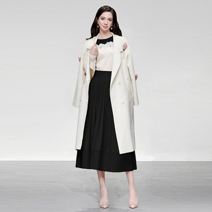 2025秋冬季气质千金风高级感拼色毛衣高腰风琴褶大摆半裙套装