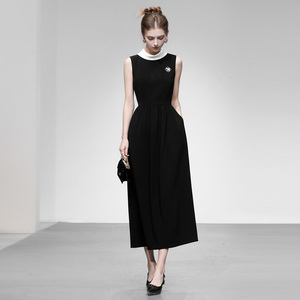 2026年夏季新款法式千金风高级感撞色拼接收腰大摆A字连衣裙