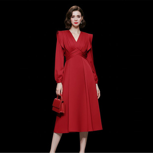 大摆中长款 春装 气质百搭灯笼袖 2026新款 缎面连衣裙长裙女 女装